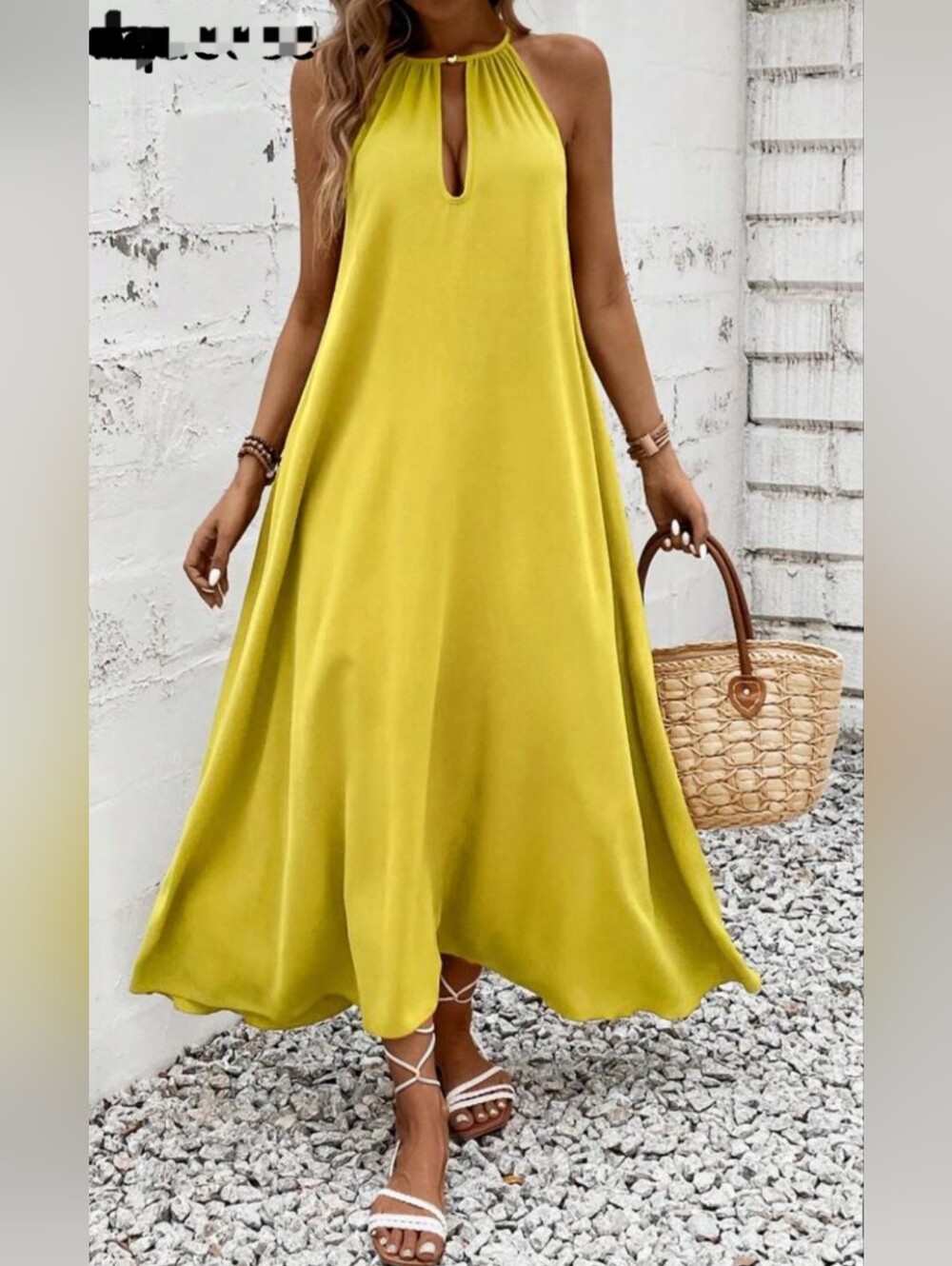New Lime Yellow Halter Keyhole Maxi Dress Chartreuse Summer